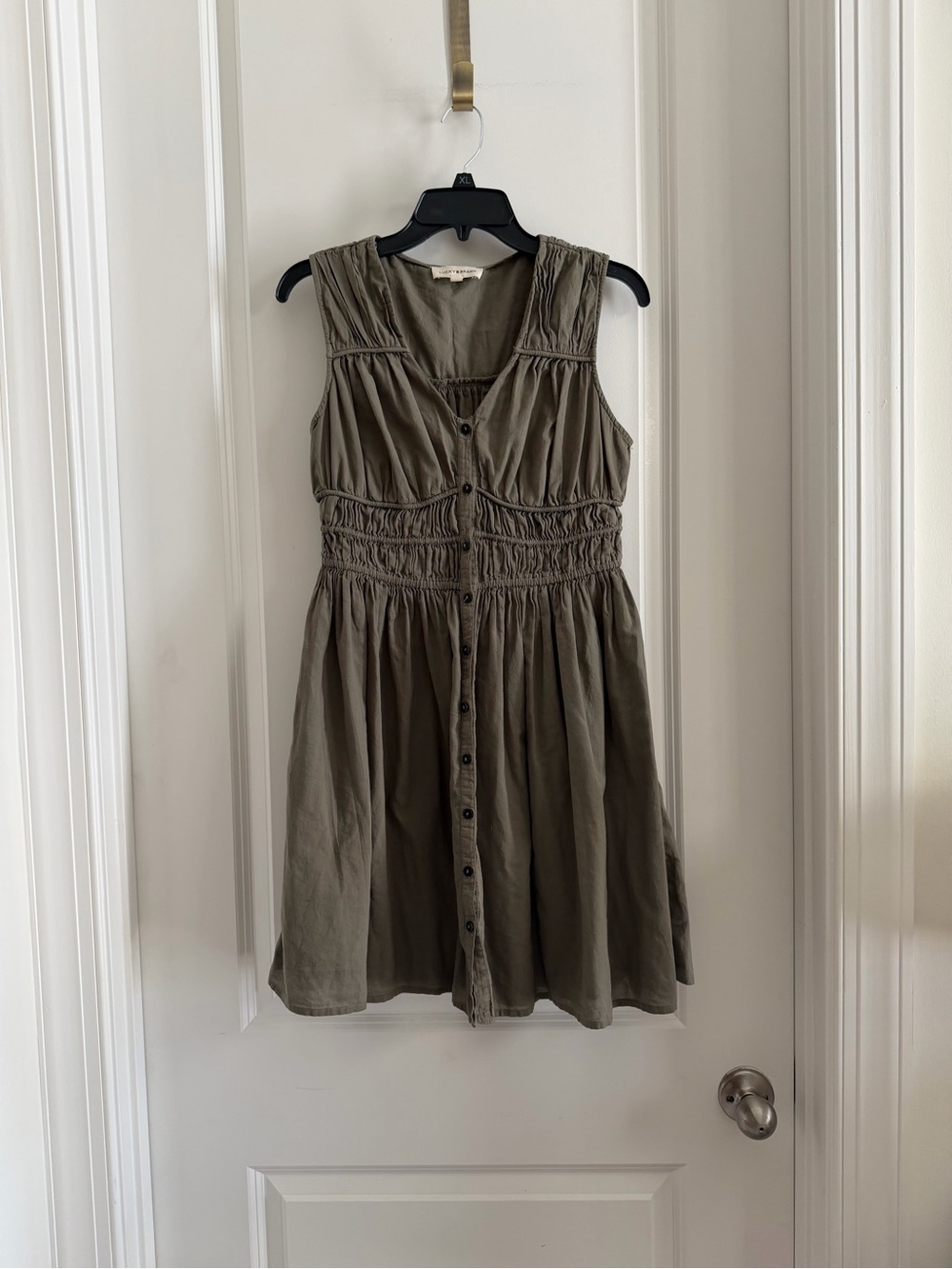Lucky Brand Olive Green Shirred Waist Mini Dress - Picture 1 of 3